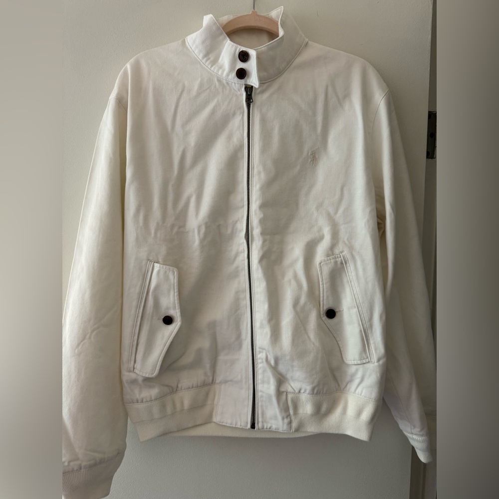 Ralph Lauren White Bomber Jacket with Ribbed Waistband